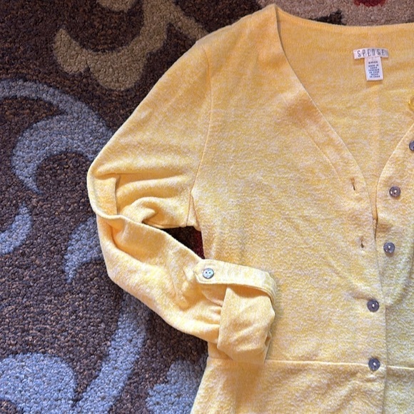 Spence Yellow Stretch Knit Button Down Flare Midi Dress Sz S - Picture 5 of 8